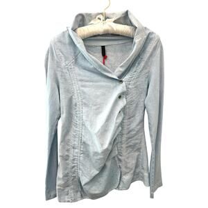 INIZIO Italy Blue 100% Cotton Asymmetrical Button Front Blouse Top NWT | Medium